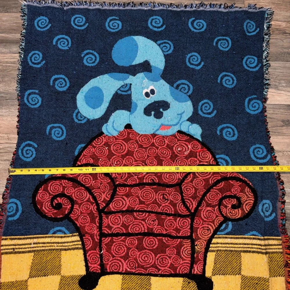 Vintage Blues Clues Woven Tapestry Throw Blanket Thinking Chair Nick Jr 38x50
